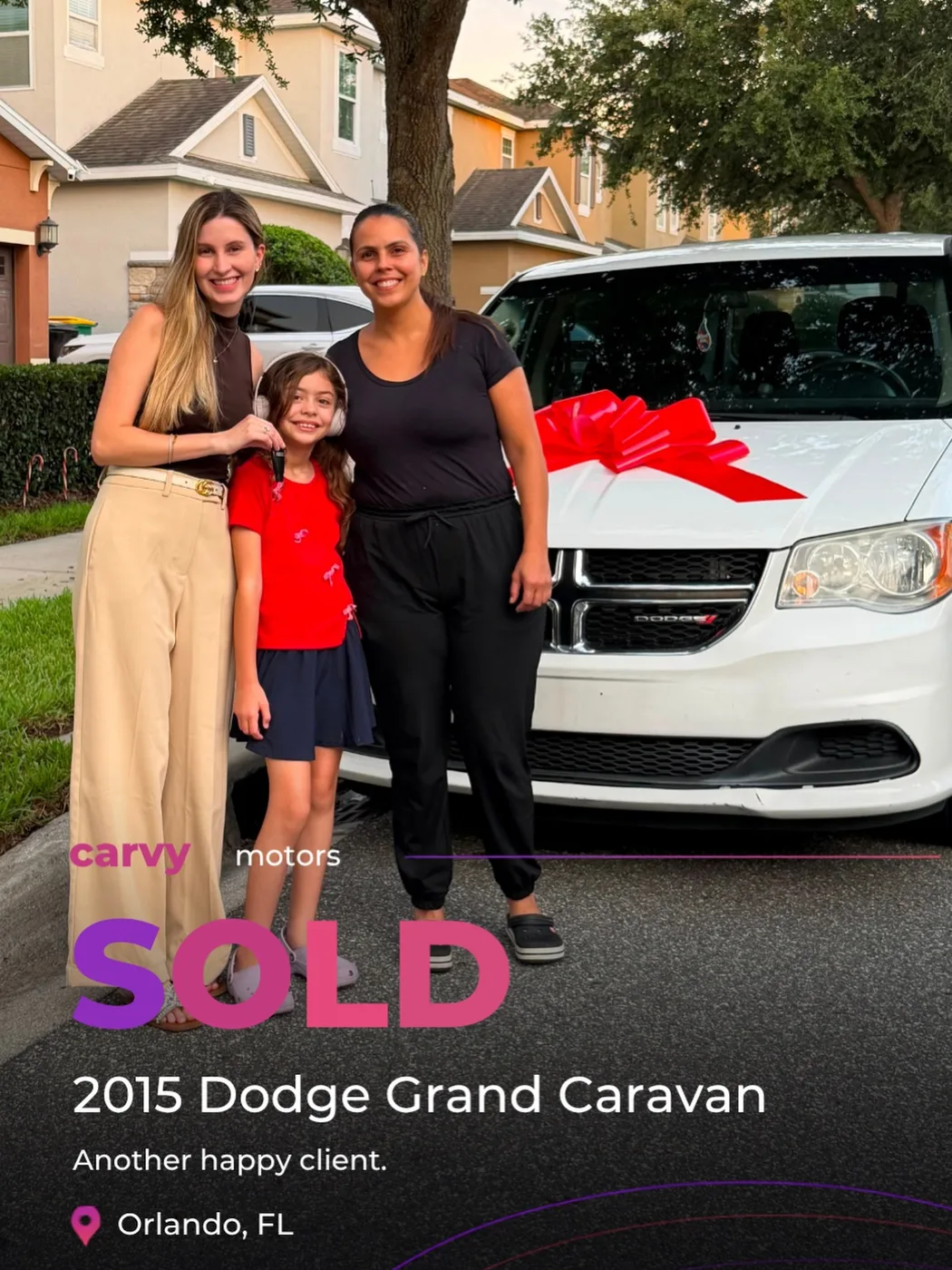 Customer delivery of a 2015 Dodge Grand Caravan from Carvy Motors to a Orlando, FL buyer