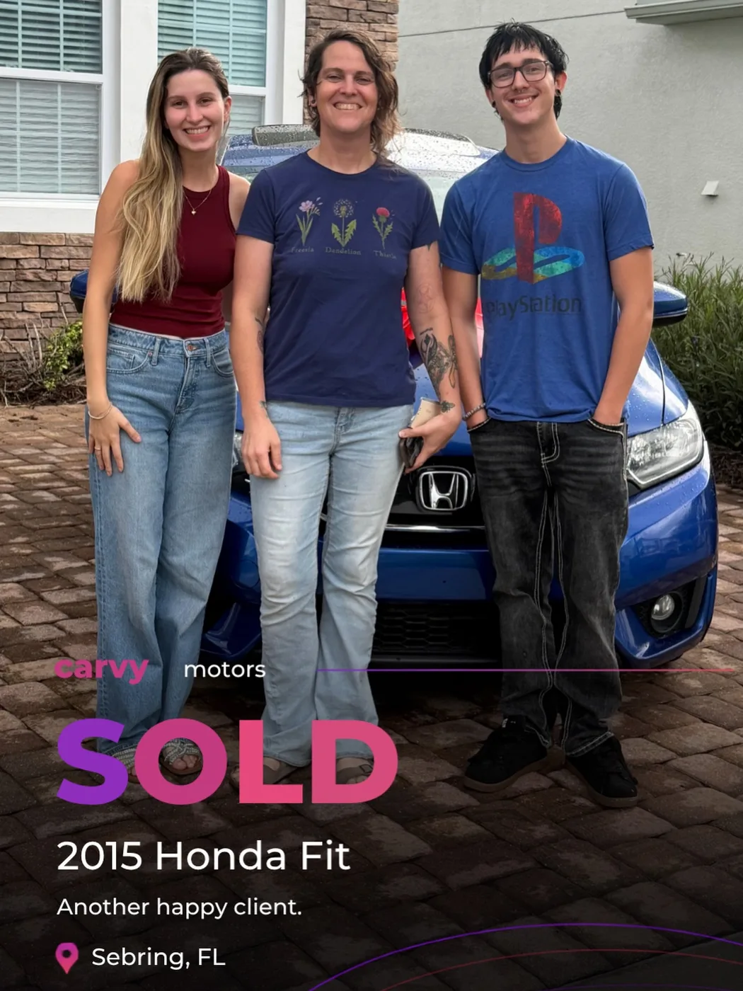 Customer delivery of a 2015 Honda Fit from Carvy Motors to a Sebring, FL buyer