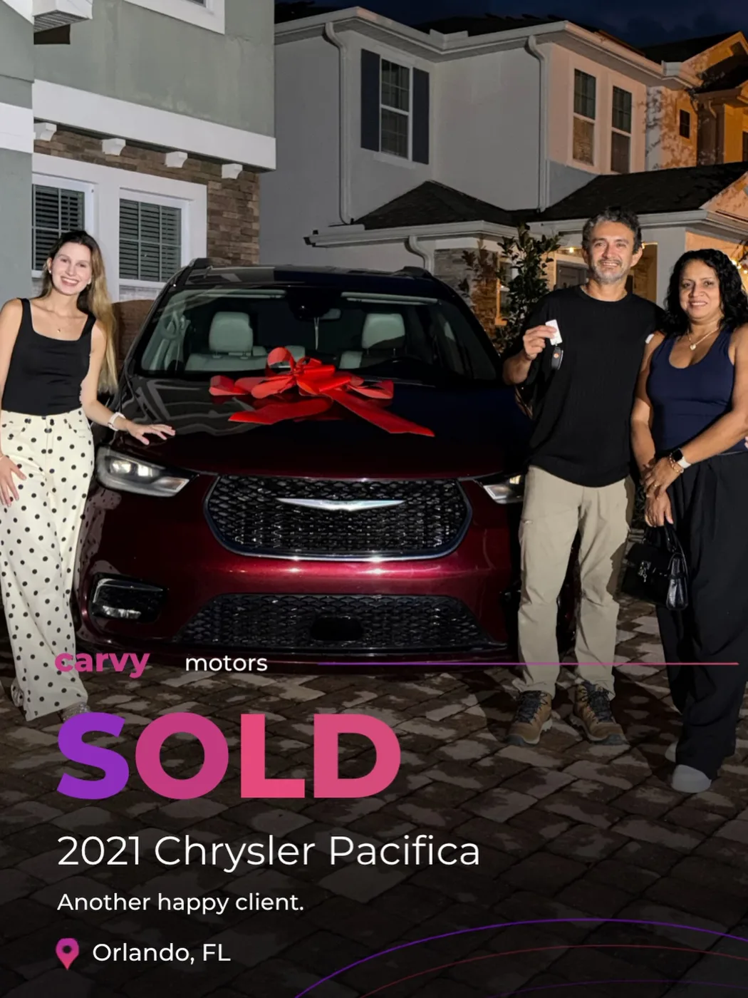 Customer delivery of a 2021 Chrysler Pacifica from Carvy Motors to a Orlando, FL buyer